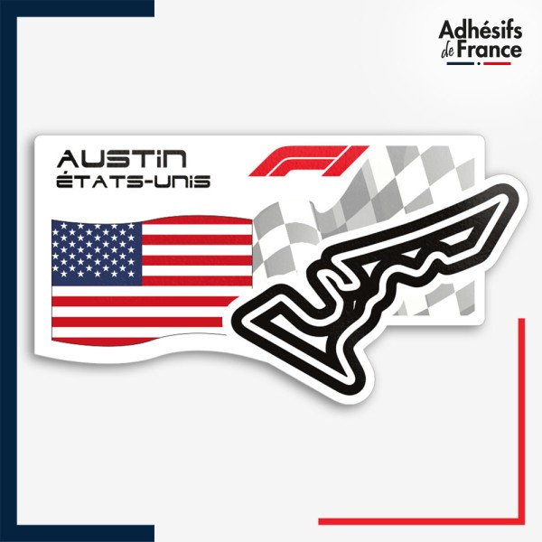 Sticker Formule 1 - Circuit F1 d'Austin avec drapeau des Etats-Unis