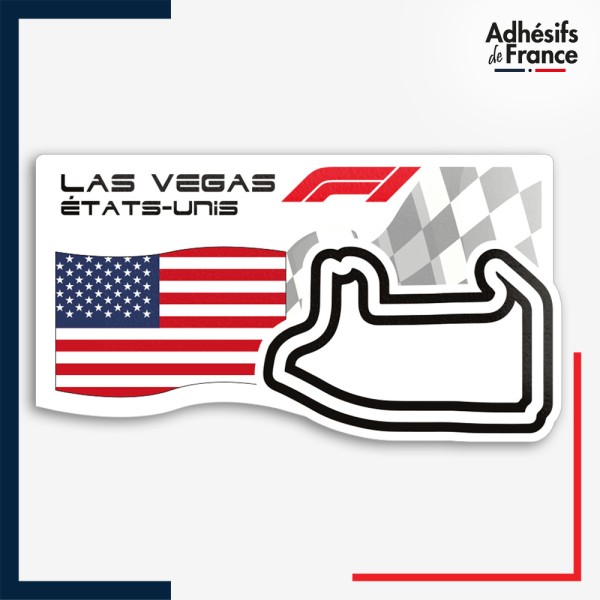 Sticker Formule 1 - Circuit F1 de Las Vegas avec drapeau des Etats-Unis