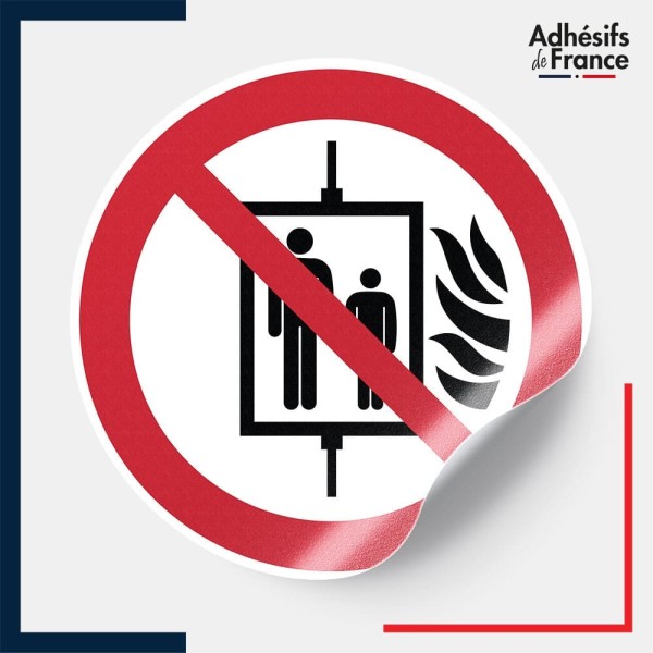 sticker autocollant norme iso 7010  interdiction d'utiliser l'ascenseur en cas d'incendie